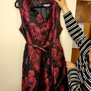 Womens Eliza J New York sleeveless dress. Magenta, deep wine, maroon coloring.